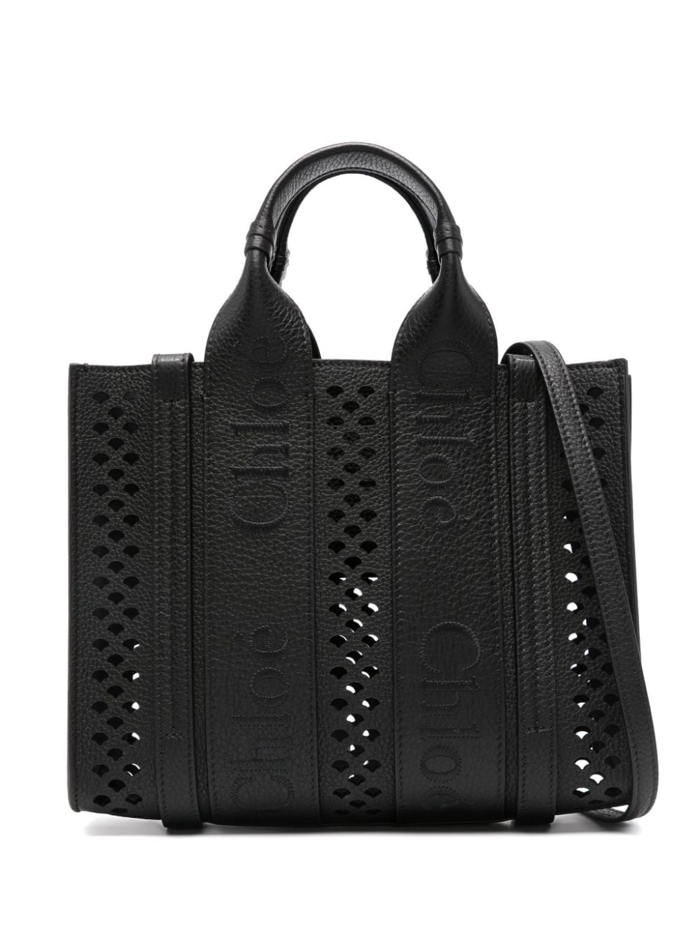 Chloé Women's Woody Leather Small Tote in Black | Size UNI | CHC24US397M93