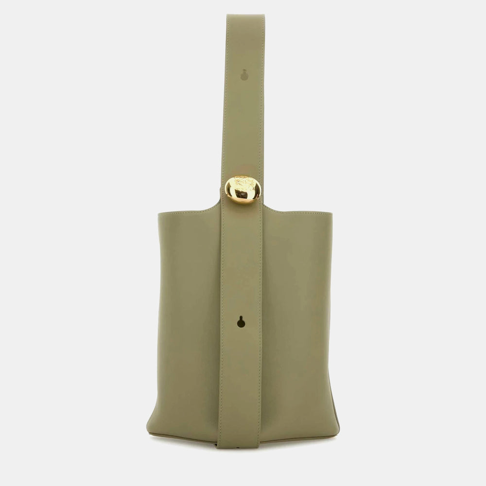 Sage Green Leather Medium Pebble Bucket Bag