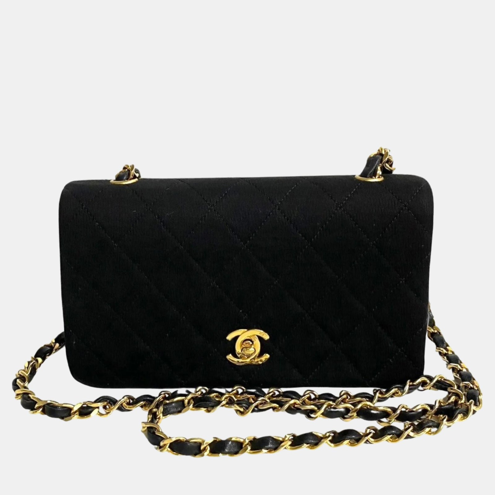 Chanel Sac à rabat en jersey noir