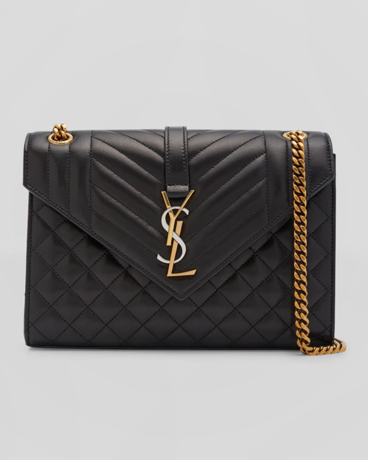 Saint Laurent Envelope Triquilt Medium YSL Shoulder Bag in Smooth Quilted Leather