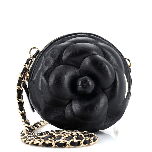 CHANEL Camellia Round Clutch with Chain Lambskin