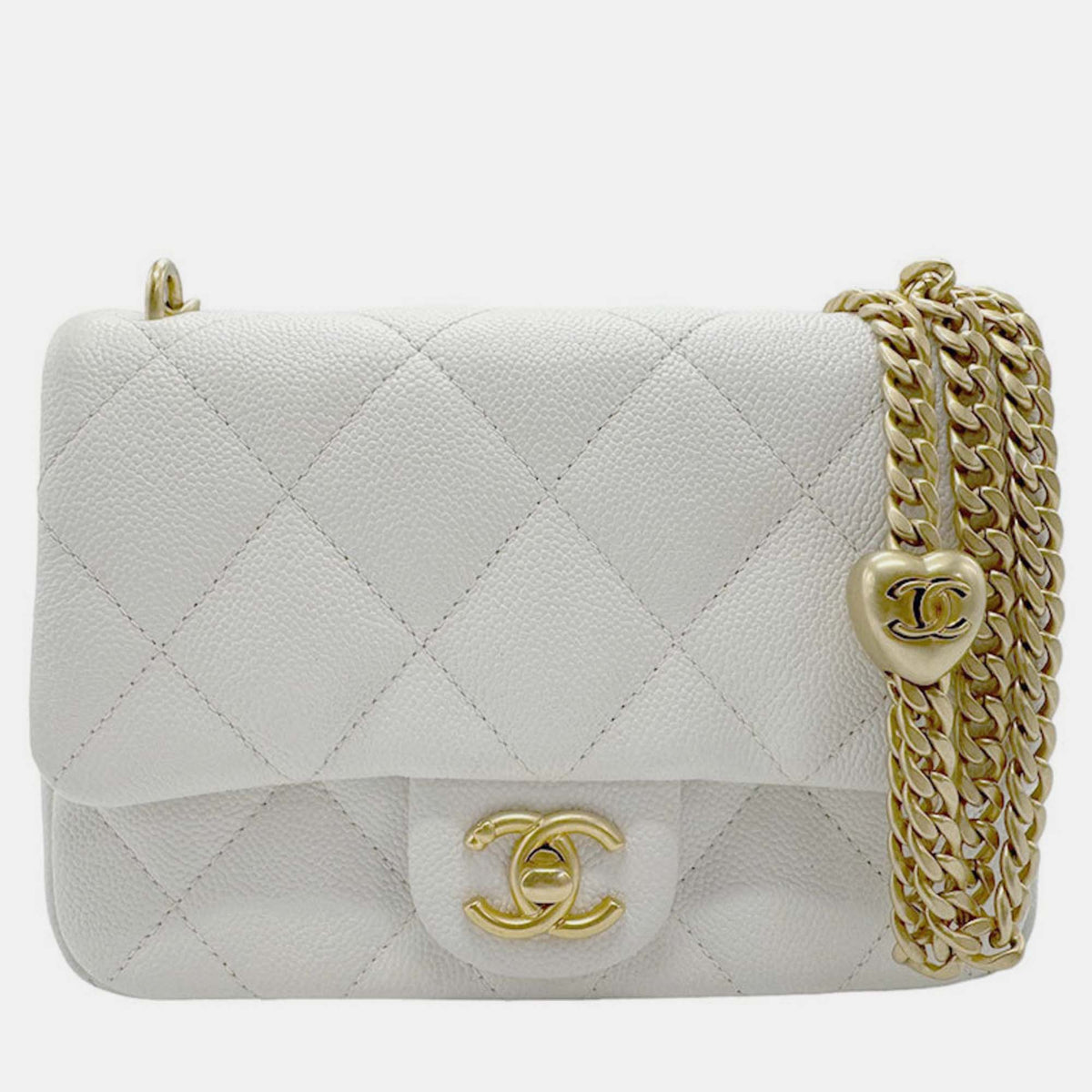 Chanel White Leather  Sweetheart Crush Mini Flap Shoulder Bag