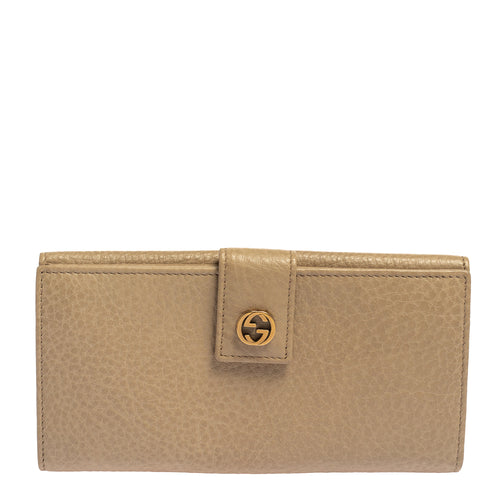 Beige Leather Interlocking G Continental Wallet