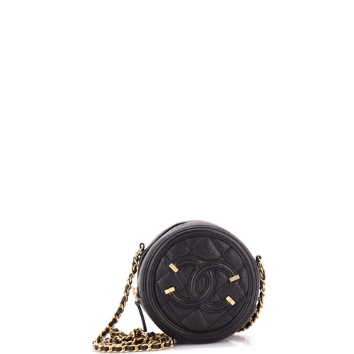 CHANEL Filigree Round Clutch with Chain Quilted Caviar Mini