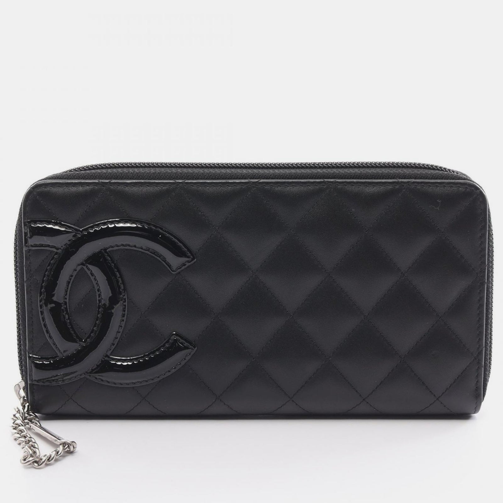 Chanel Portefeuille long à fermeture éclair ronde en cuir noir Cambon Line