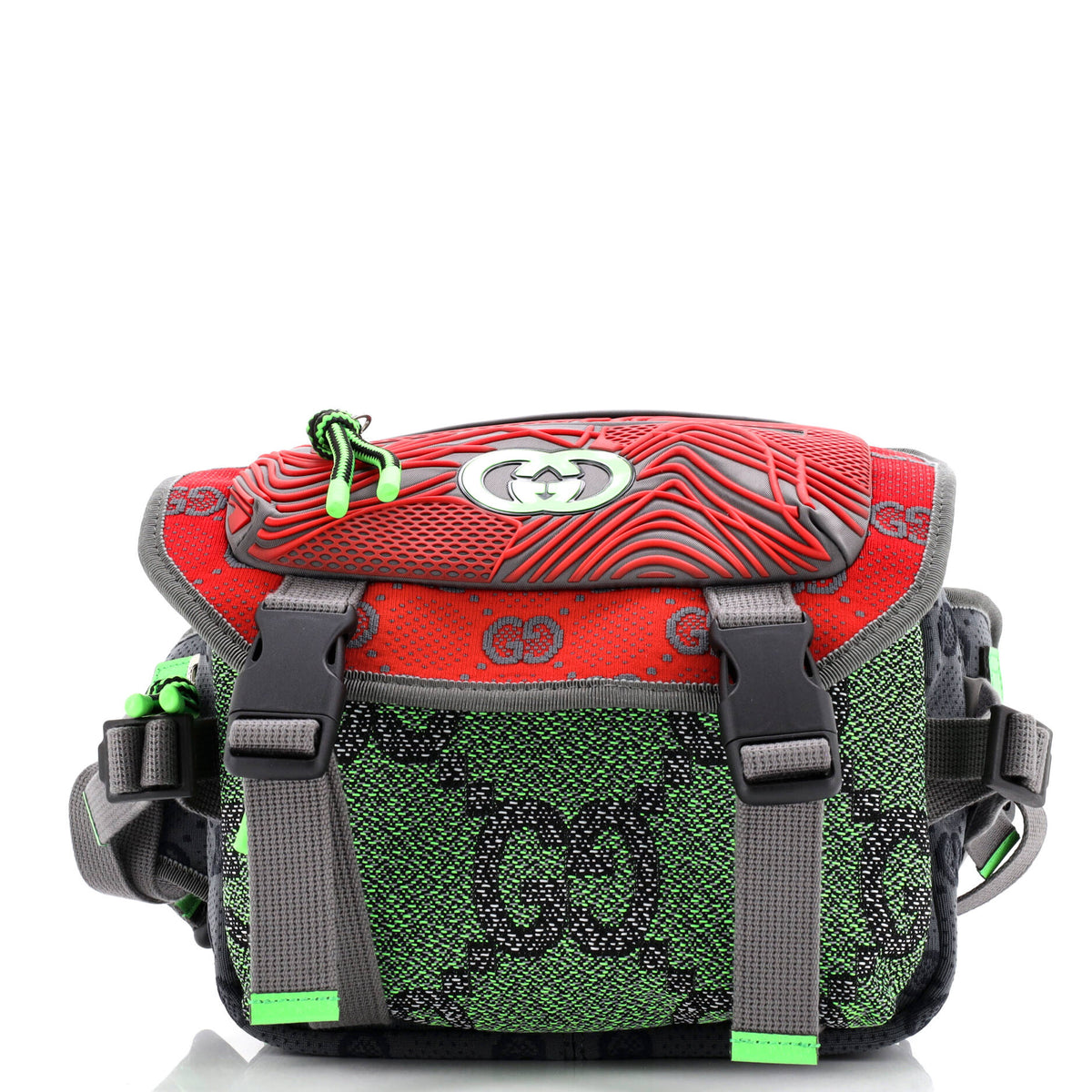 Gucci GUCCI Buckle Flap Chest Strap Backpack GG Fabric with Rubber