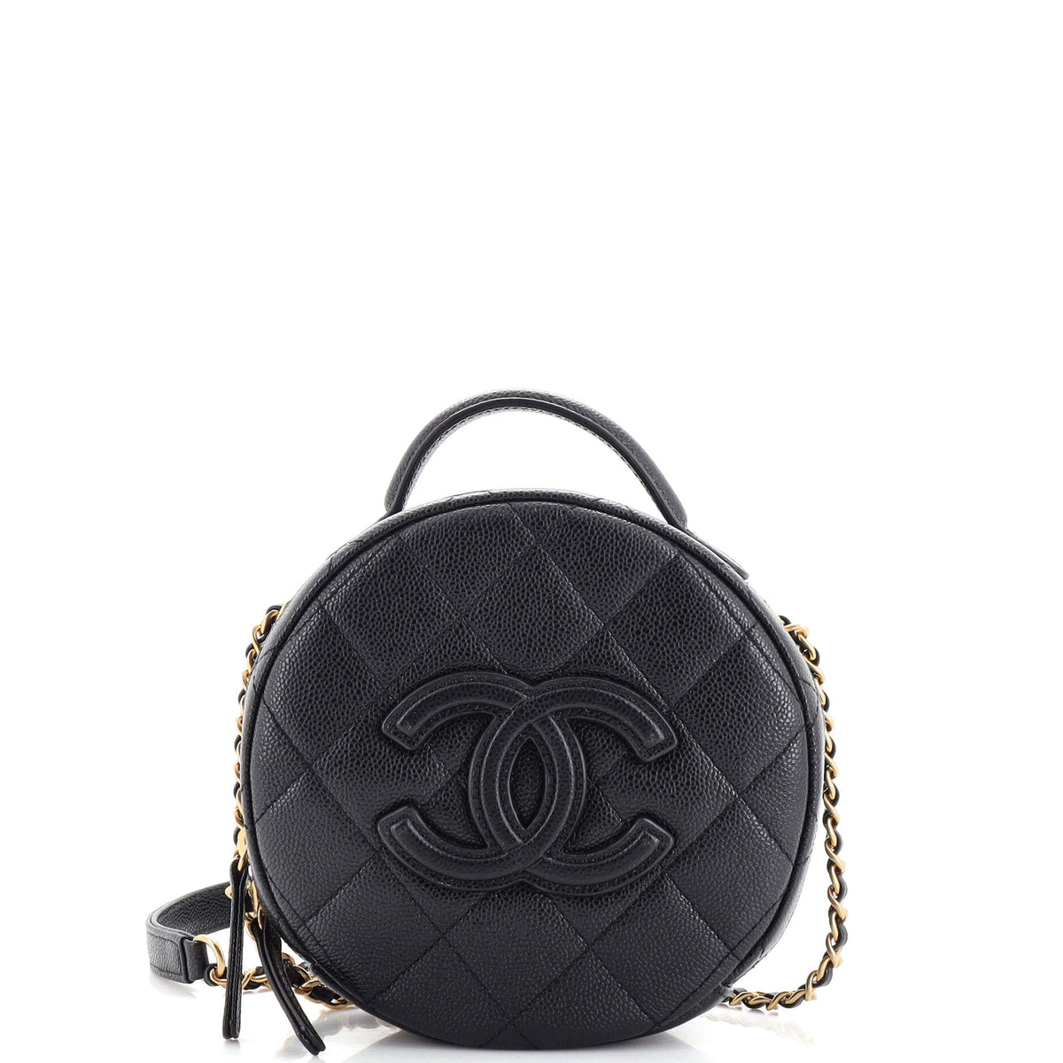 Chanel CHANEL Round Vanity With Chain Quilted Caviar Small