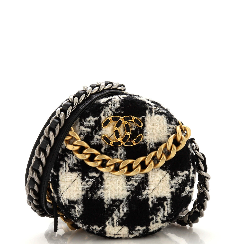 CHANEL 19 Round Clutch with Chain and Coin Purse Quilted Tweed and Lambskin