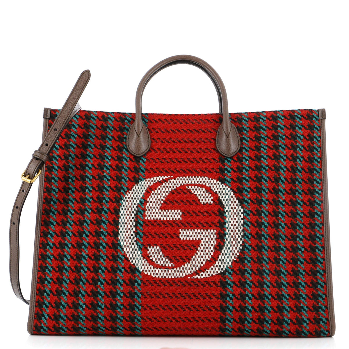 Gucci GUCCI Interlocking G Shopping Tote Houndstooth Tweed Large