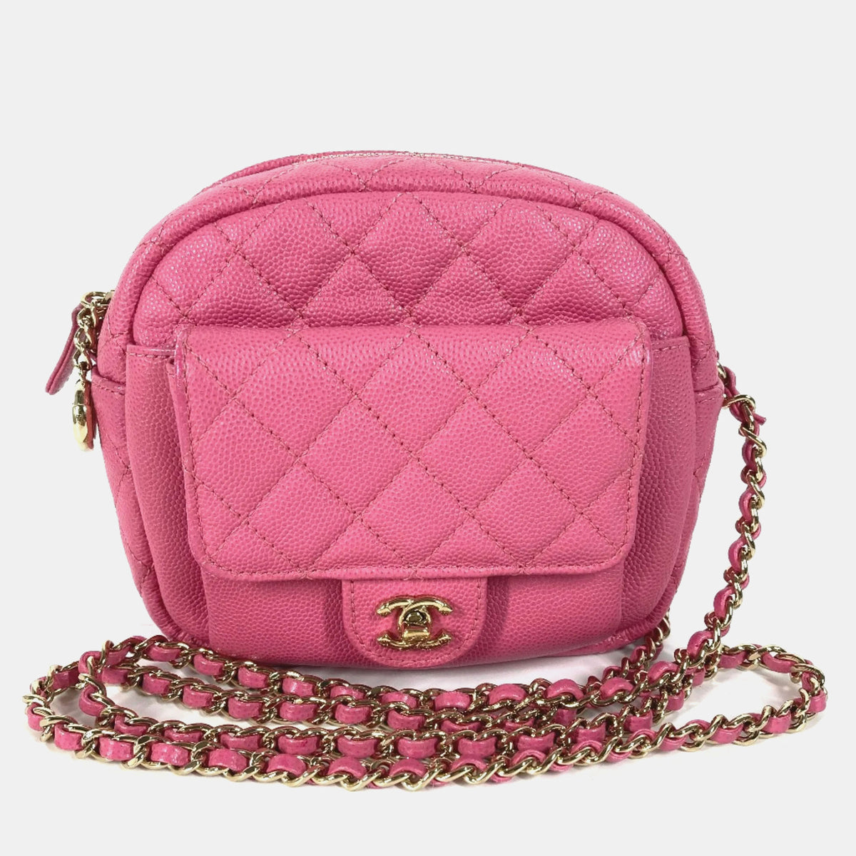Chanel Pink Caviar Quilted CC Day Camera Case