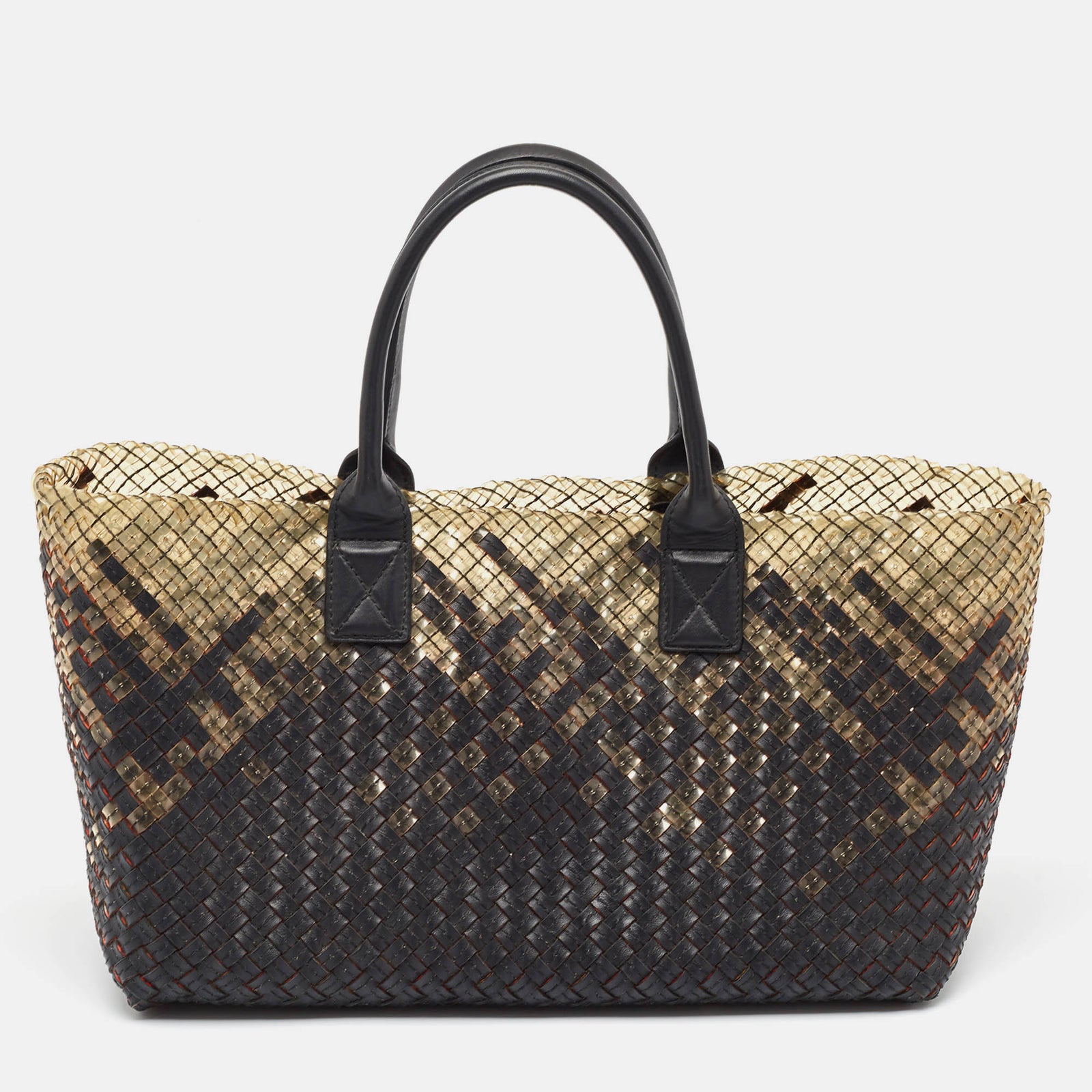 Bottega Veneta Cabat-Tragetasche aus Intrecciato-Leder und PVC in Ombre-Schwarz/Creme