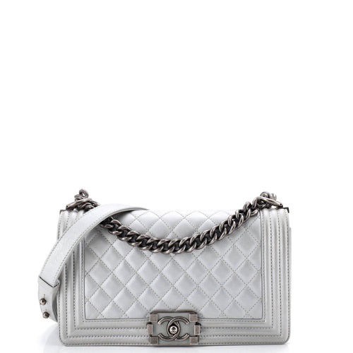 CHANEL Boy Flap Bag Quilted Metallic Calfskin Old Medium