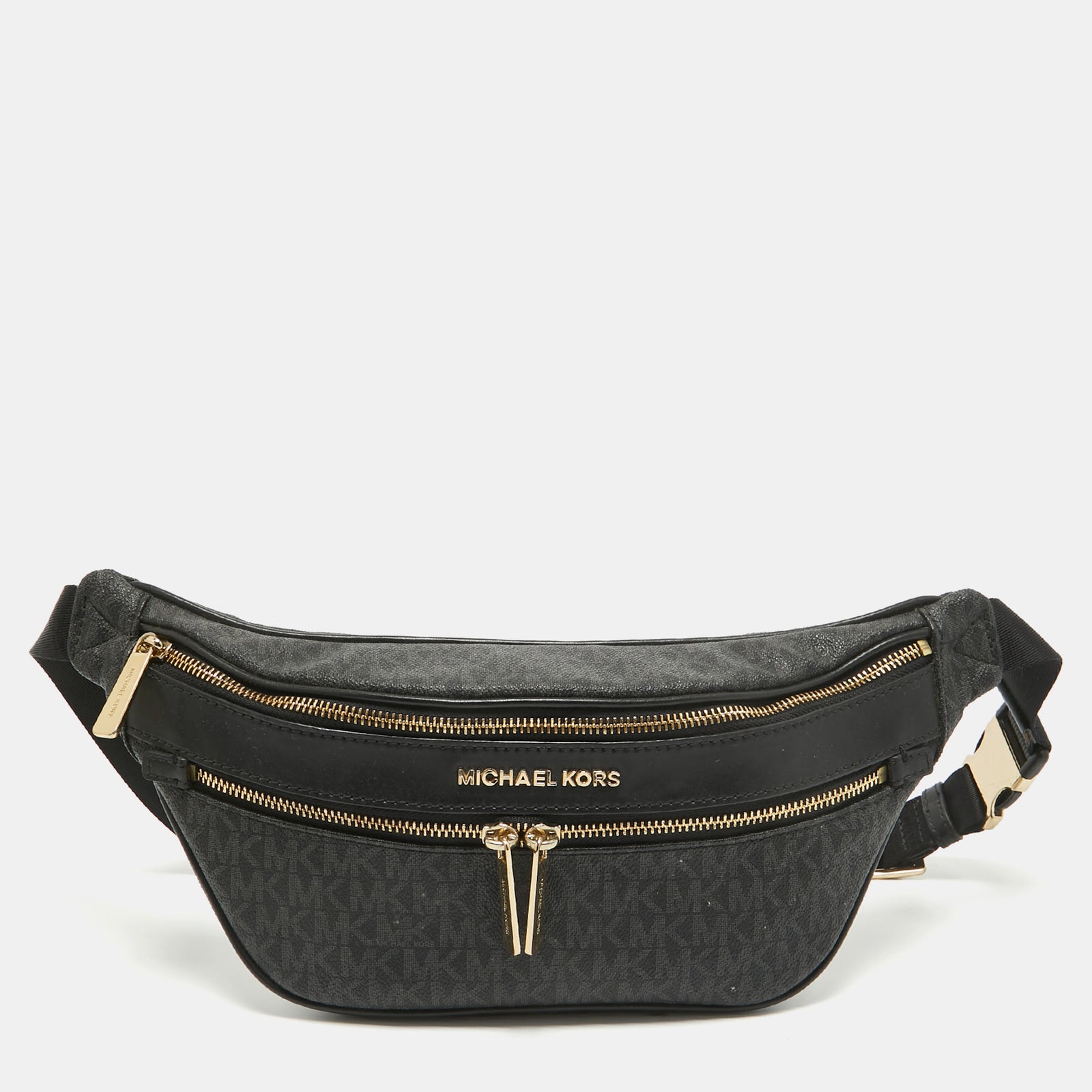 Michael Kors Black Signature Coated Canvas Kenly Logo Belt Bag