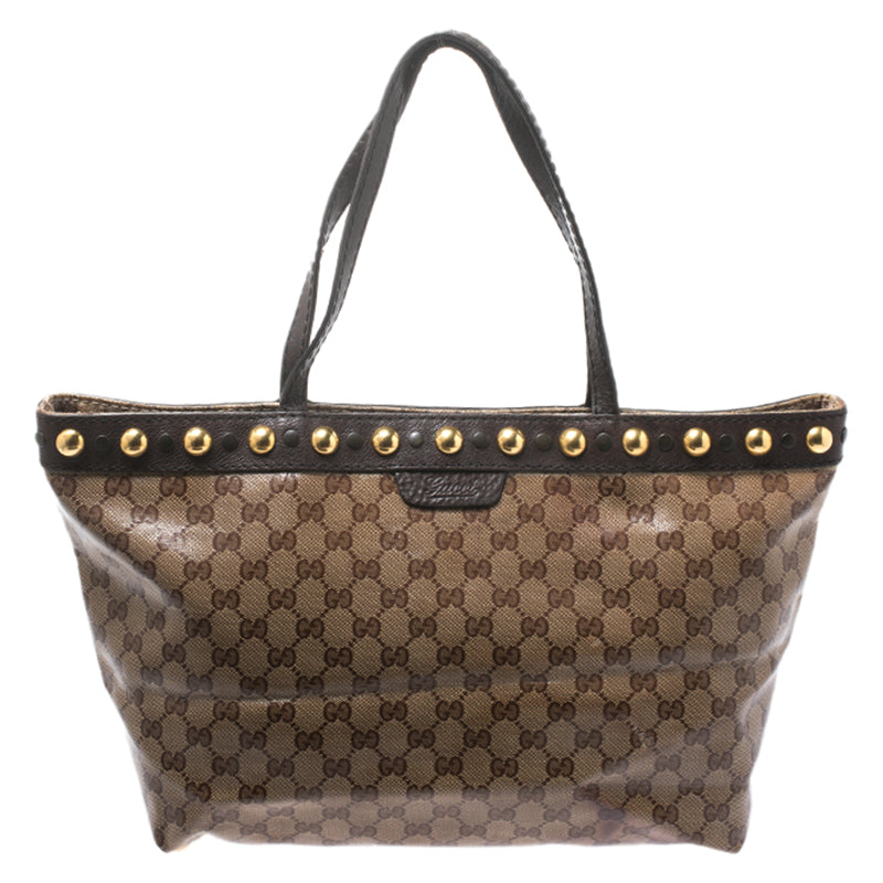 Gucci Beige/Ebony GG Crystal Canvas and Leather Medium Babouska Tote