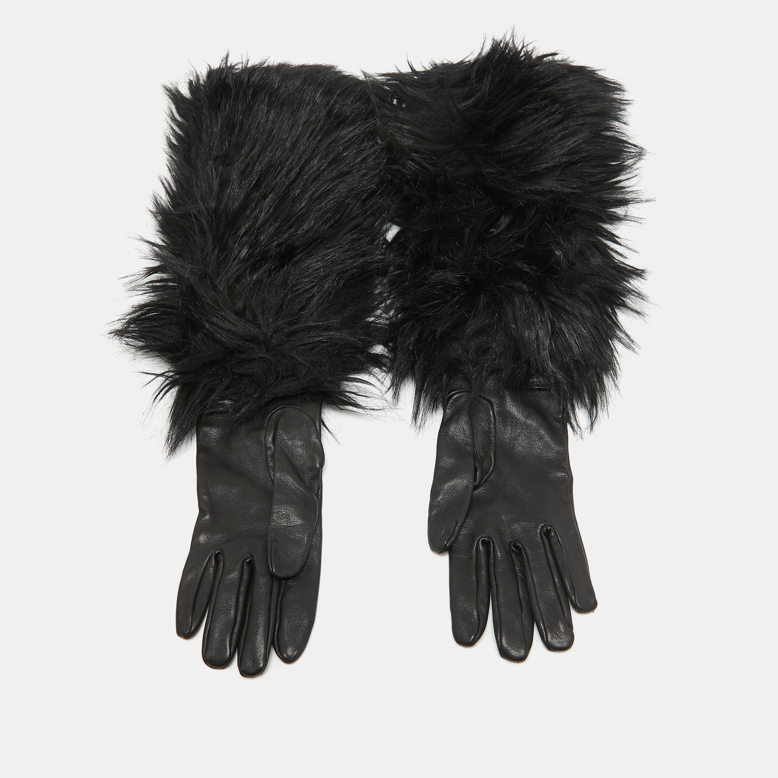 Prada Black Faux Fur and Genuine Leather Gloves