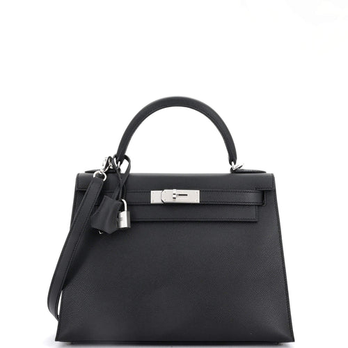 Kelly Handbag Noir Epsom with Palladium Hardware 28
