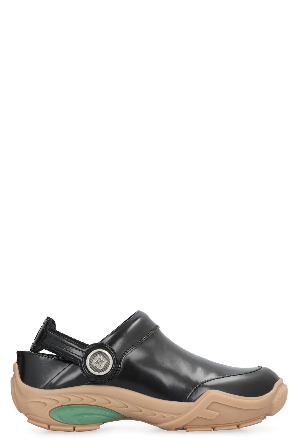 Fendi Men's Lab Leather Clog in Black | Size 6 | 7D1662AQX6 Color F0QA1