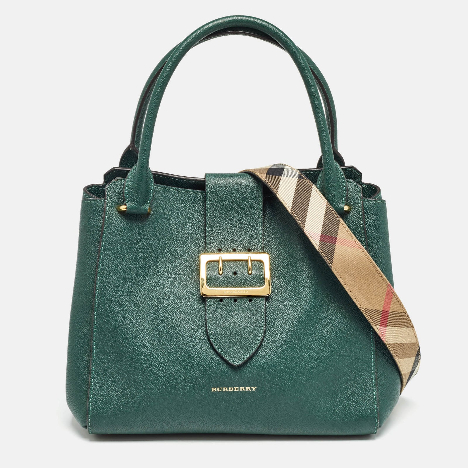 Burberry Green Leather Buckle Tote