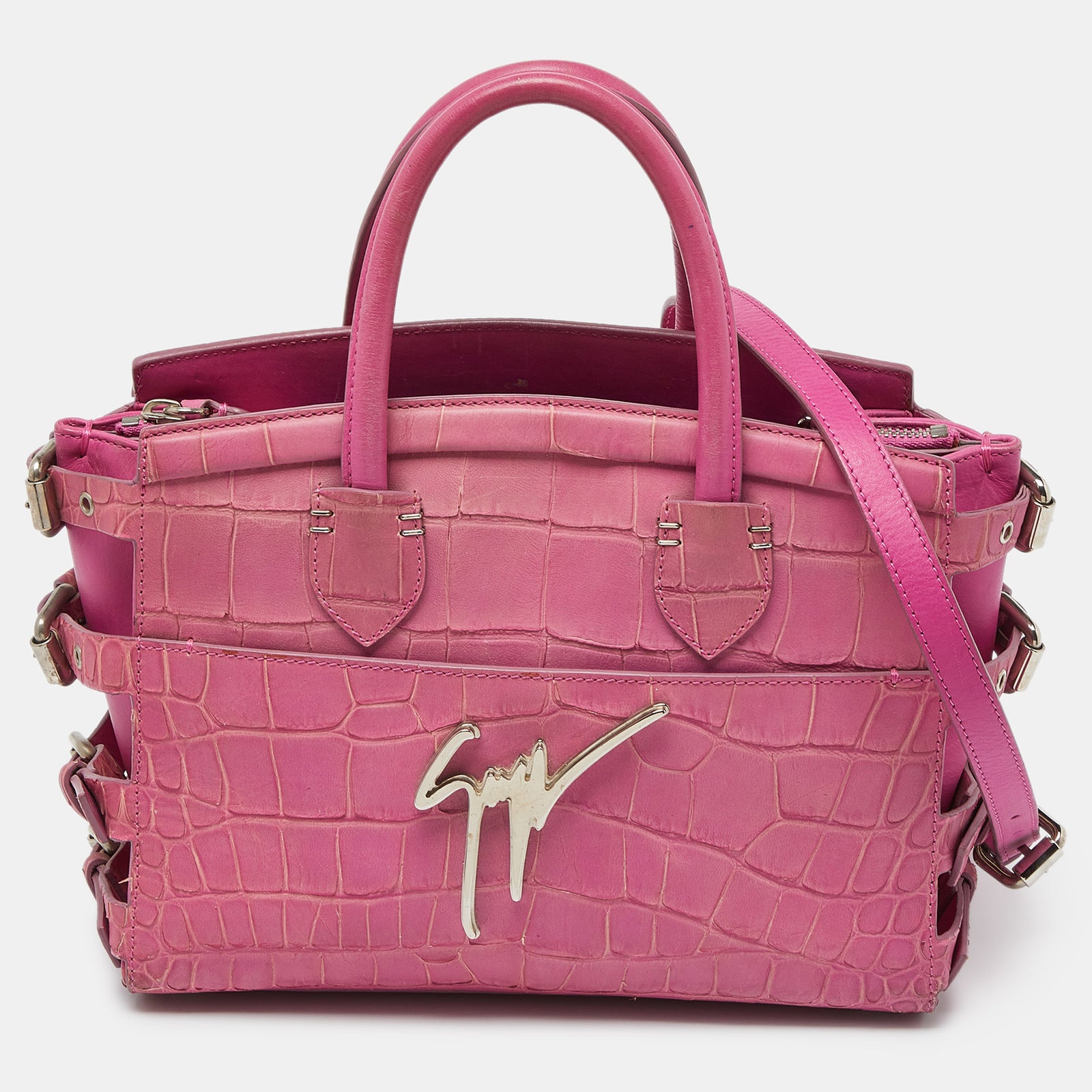 Giuseppe Zanotti Pink Croc Embossed Leather G17 Tote