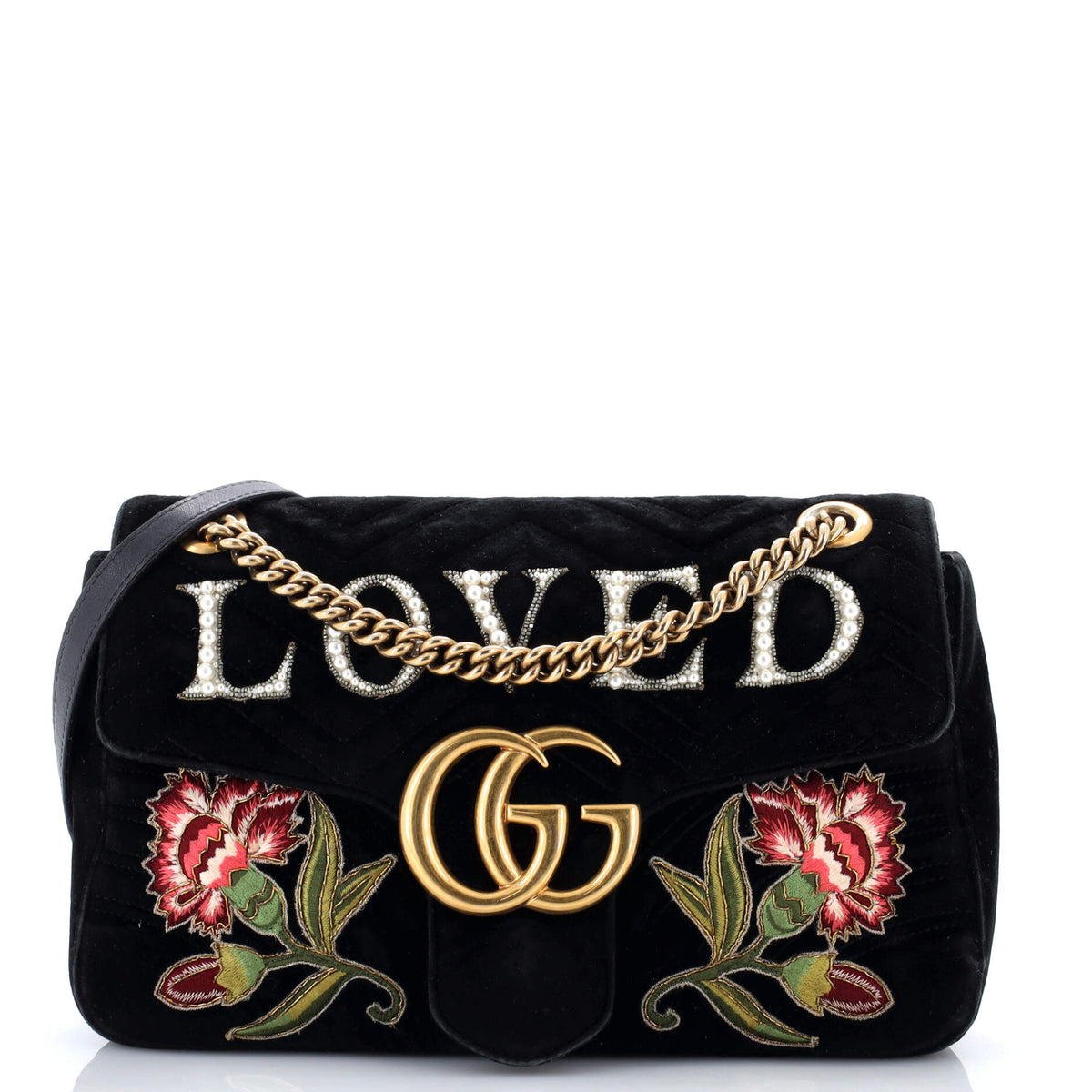 Gucci GUCCI GG Marmont Flap Bag Embroidered Matelasse Velvet Medium