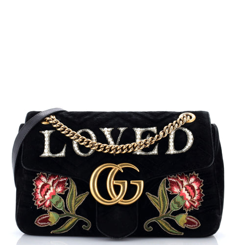 GUCCI GG Marmont Flap Bag Embroidered Matelasse Velvet Medium