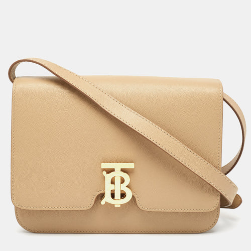 Beige Grain Leather Medium TB Shoulder Bag