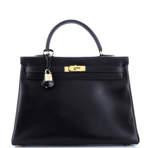 Kelly Handbag Noir Box Calf with Gold Hardware 35