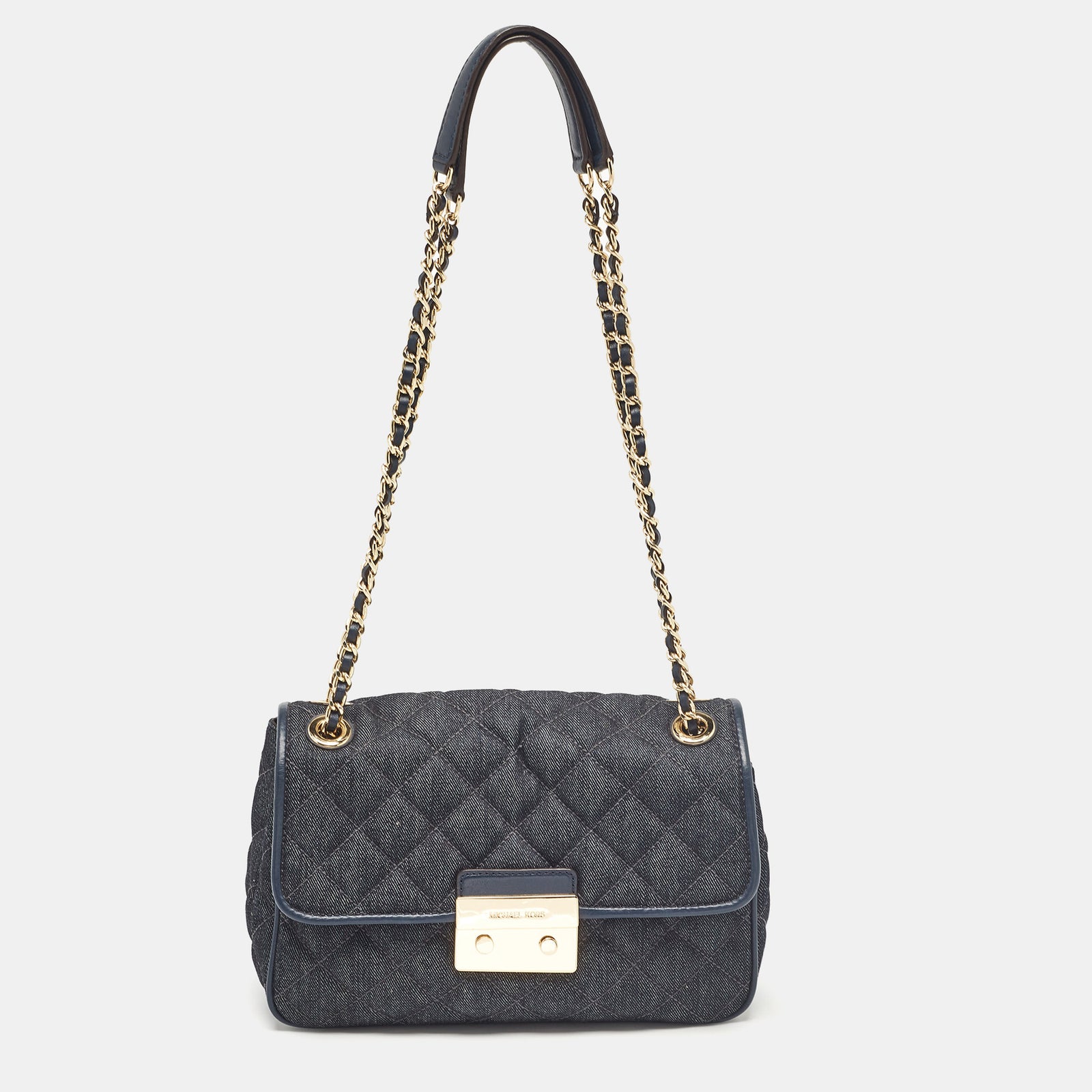 Michael Kors Navy Blue Quilted Denim and Leather Sloan Shoulder Bag