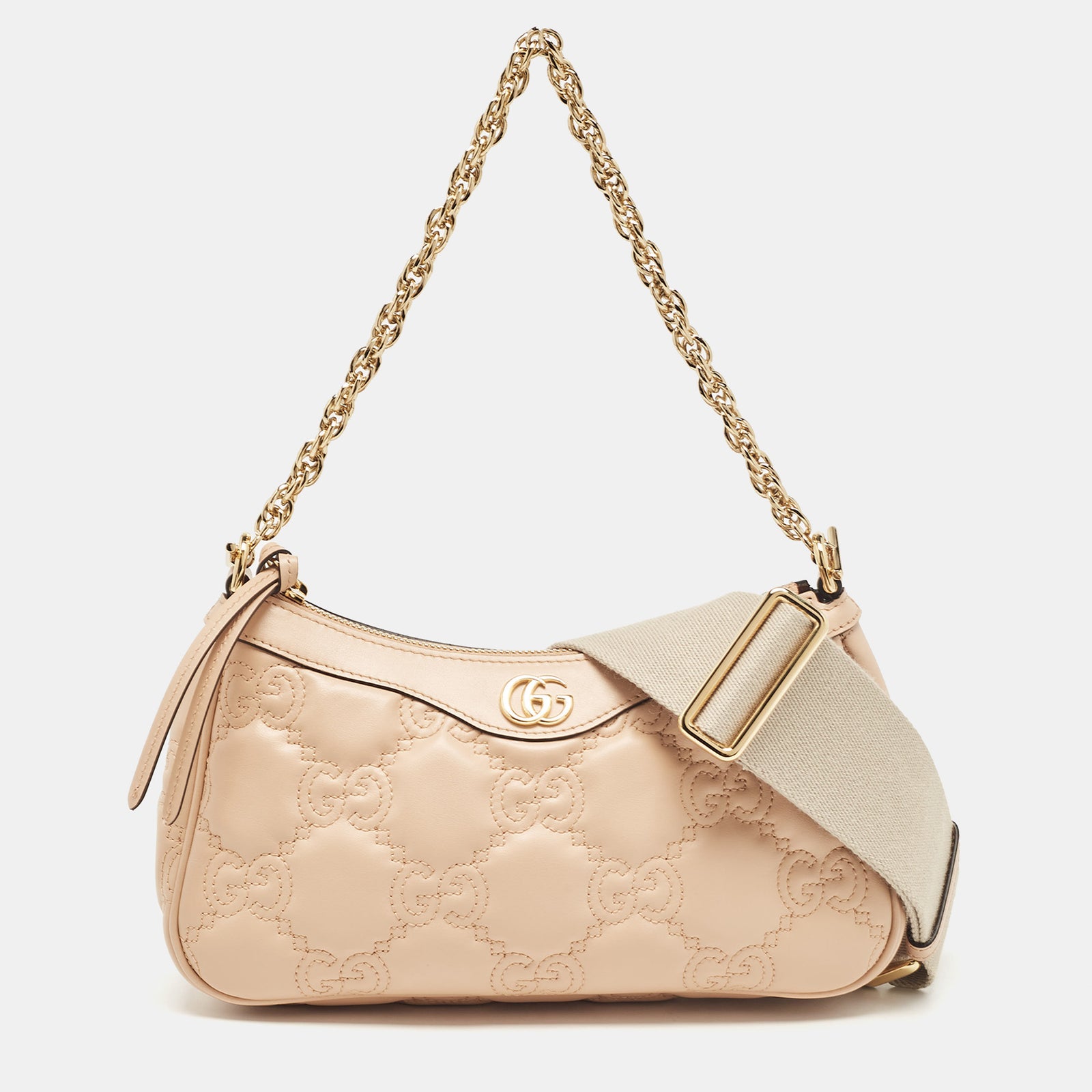 Gucci Kleine GG-Schultertasche aus Matelassé-Leder in Rosa-Beige