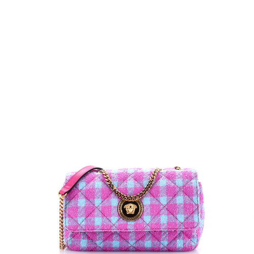 VERSACE Medusa Icon Chain Flap Bag Quilted Tweed East West