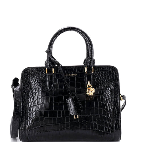 Padlock Zip Around Tote Crocodile Embossed Leather Small