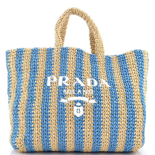 PRADA Logo Tote Raffia Large