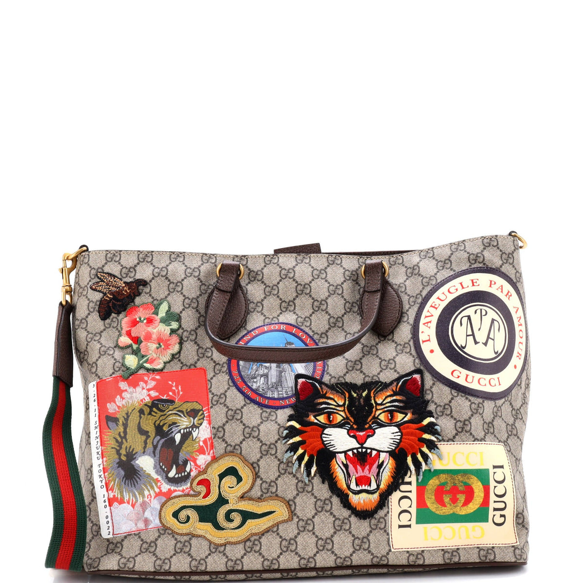 Gucci GUCCI Courrier Convertible Soft Open Tote GG Coated Canvas with Applique Large