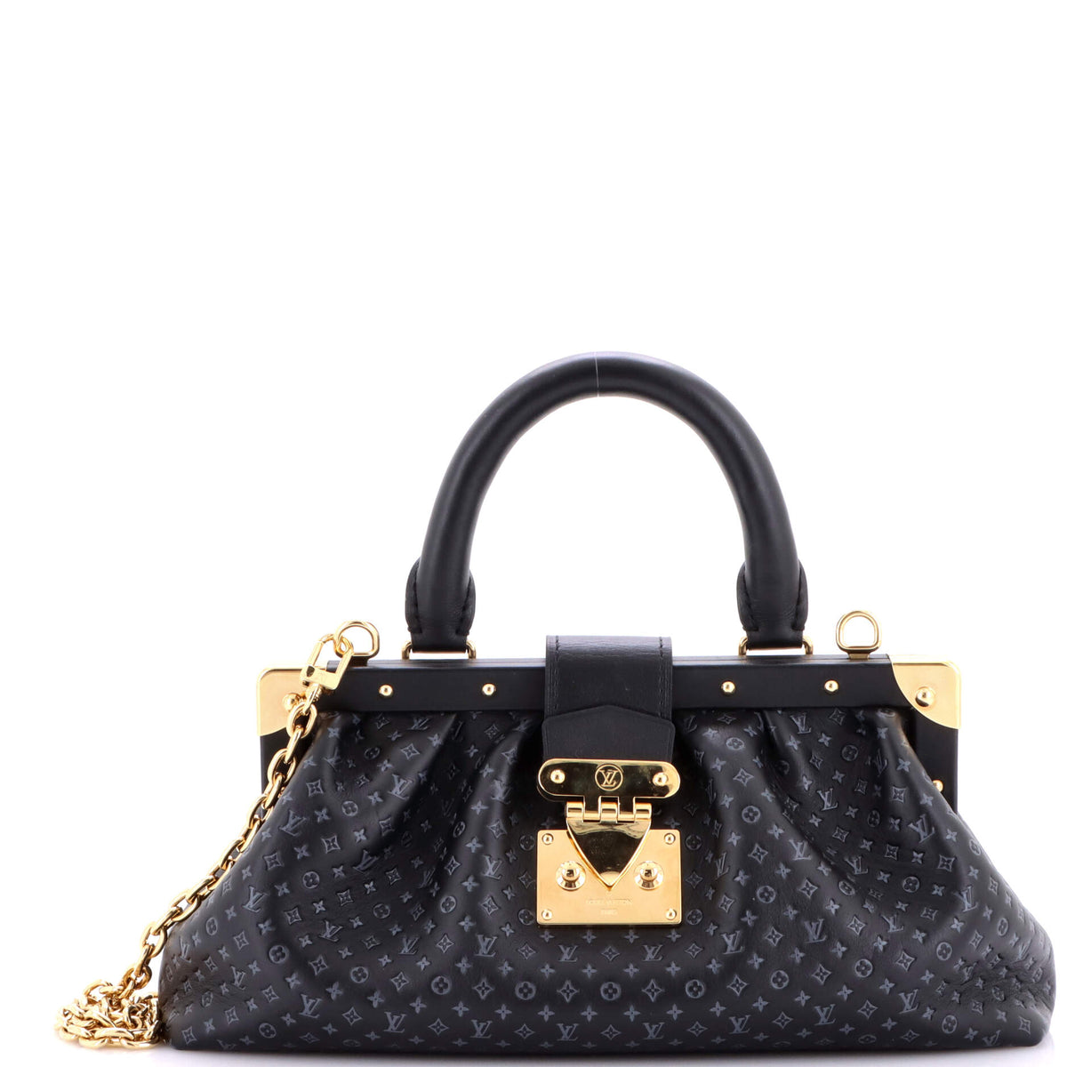 Louis Vuitton Top Handle Frame Clutch Nanogram Embossed Leather