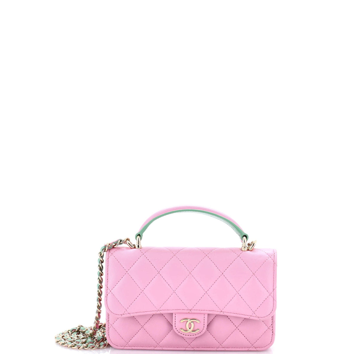 Chanel CHANEL Classic Top Handle Flap Phone Holder with Chain Quilted Lambskin