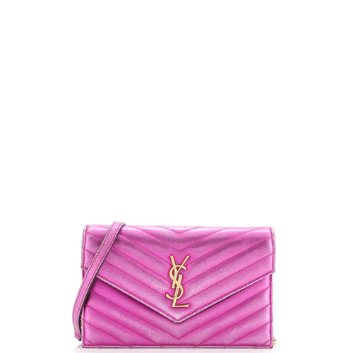 Classic Monogram Wallet on Chain Matelasse Chevron Metallic Leather Small