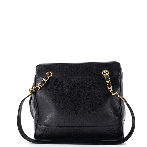 CHANEL Vintage Stitched CC Shoulder Bag Caviar Medium