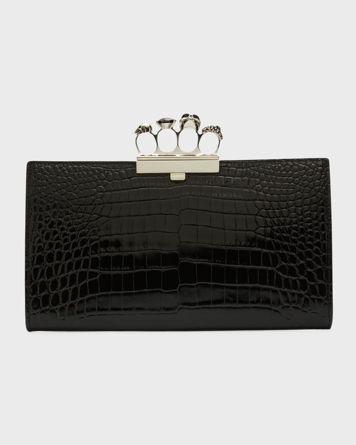 Boss Shiny Croc-Embossed Flat Knuckle Clutch Bag