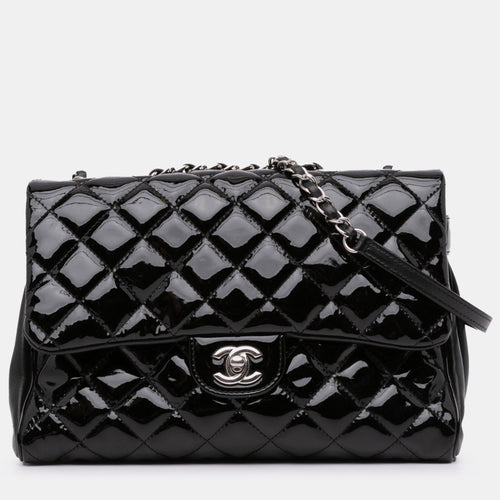 Large Quilted Patent Double Compartment Flap Bag