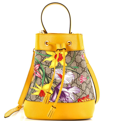 GUCCI Ophidia Bucket Bag Flora GG Coated Canvas and Leather  Small