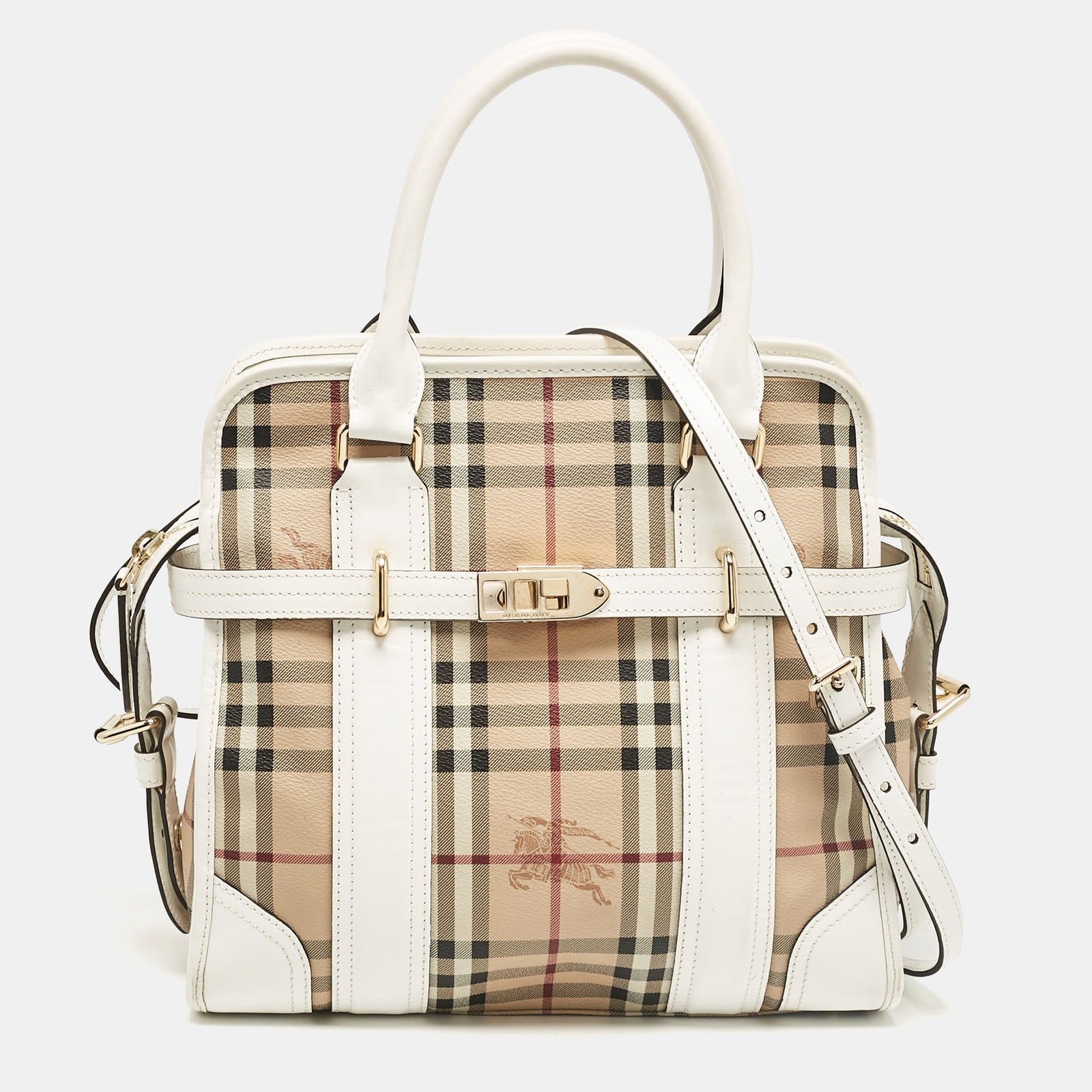 Burberry Weiß/Beige Haymarket PVC und Leder PVC Minford Satchel