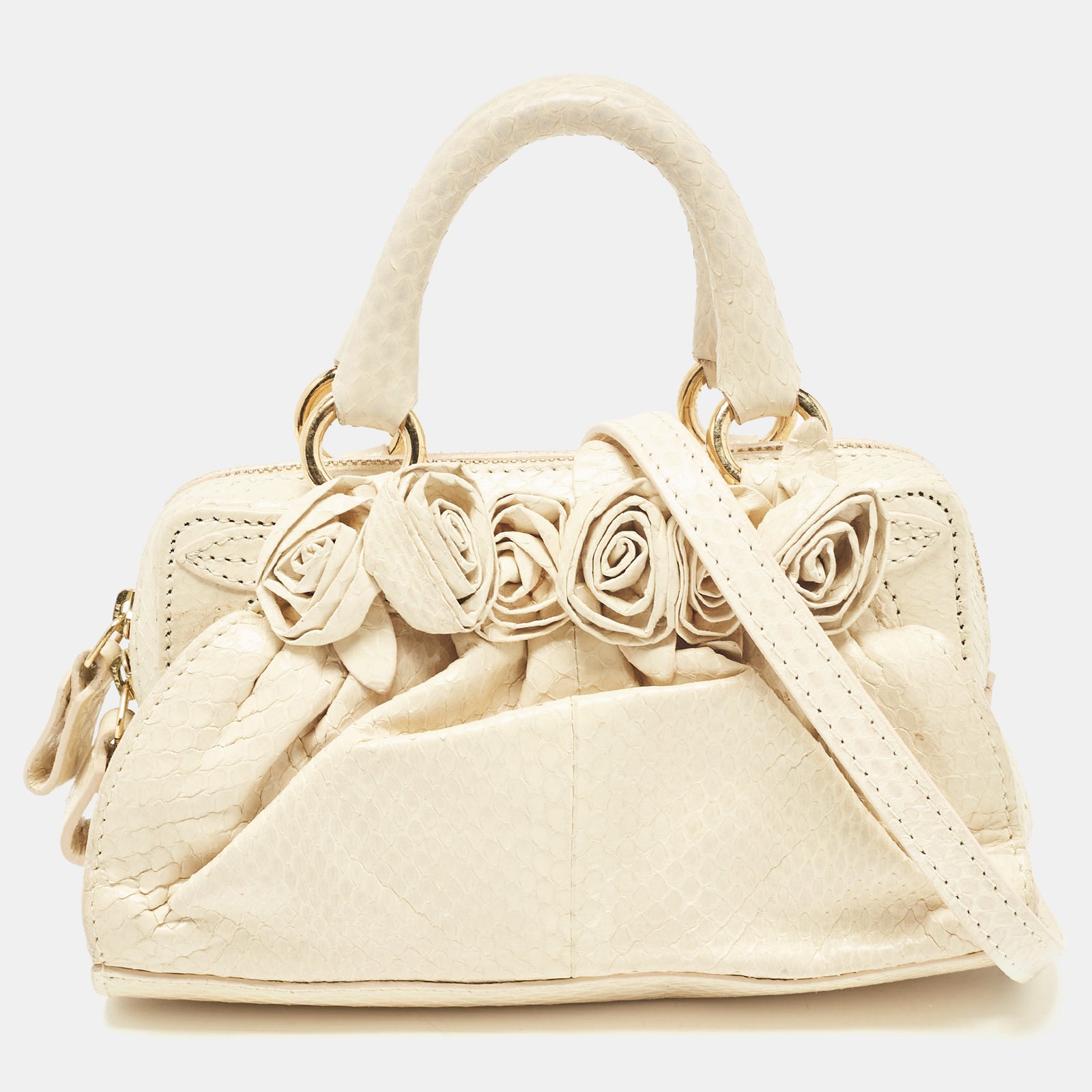 Valentino Cream Snakeskin Flower Appliqu&eacute; Clutch Bag