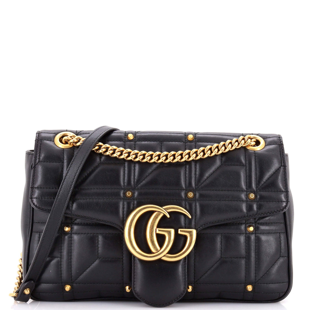 Gucci GUCCI GG Marmont Flap Bag Studded Matelasse Leather Medium