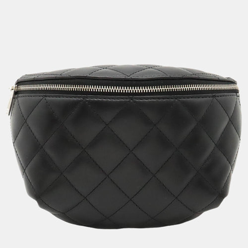 Black Calfskin Quilted Waist Belt Bag