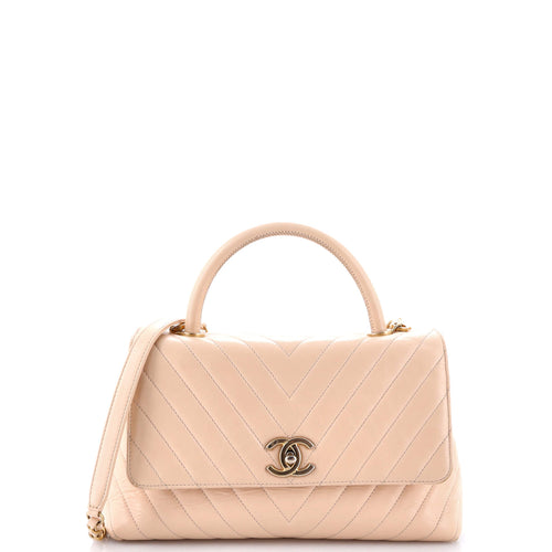 CHANEL Coco Top Handle Bag Chevron Calfskin Small