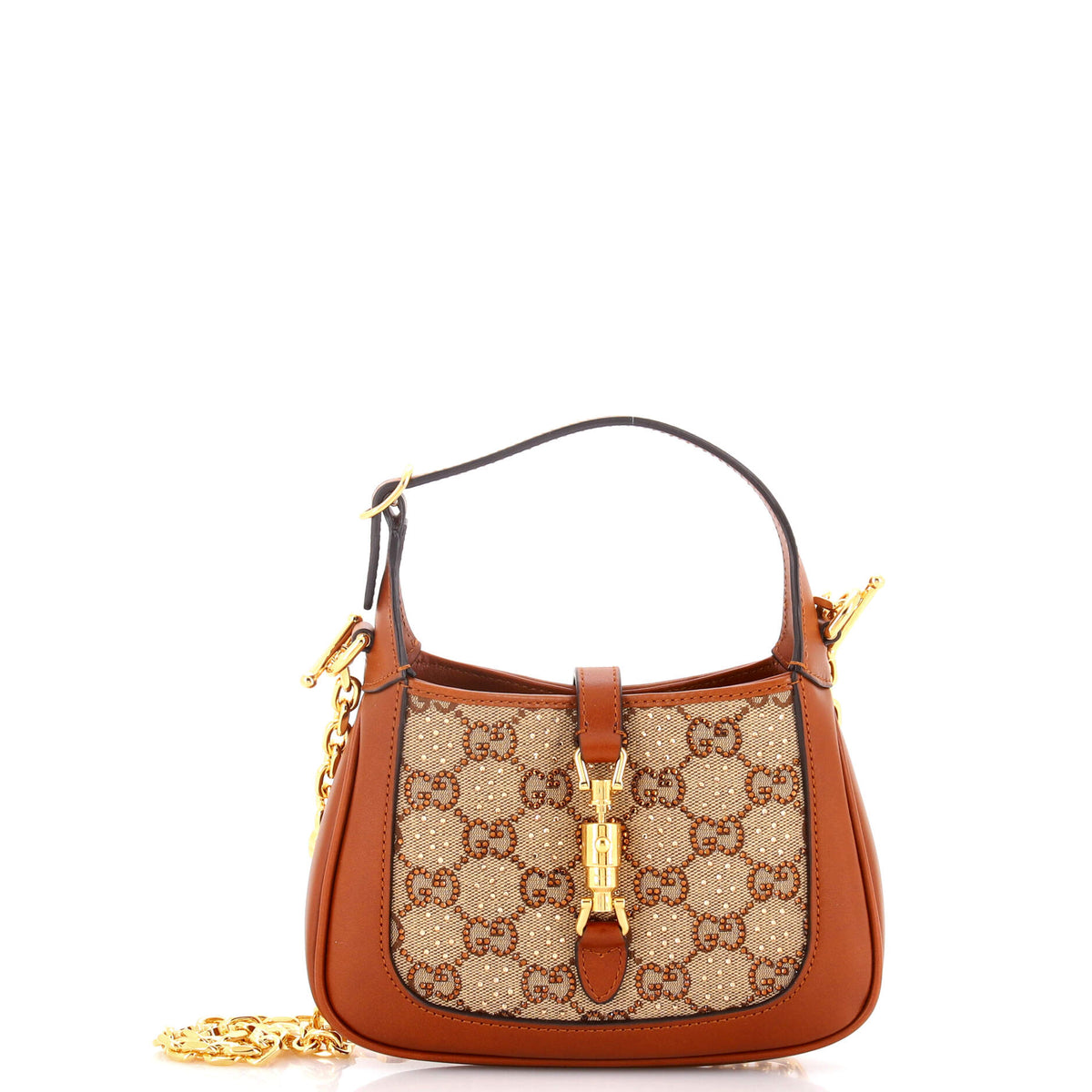 Gucci GUCCI Jackie 1961 Chain Hobo Crystal Embellished GG Canvas Mini