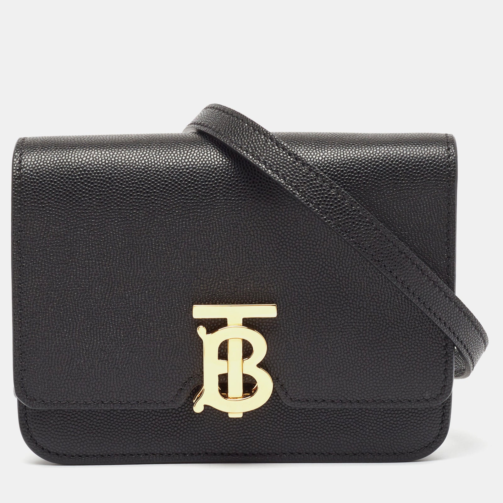 Burberry Black Leather Mini TB Shoulder Bag