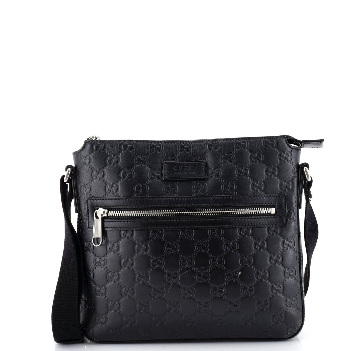 Gucci GUCCI Signature Zip Messenger Bag Guccissima Leather Small