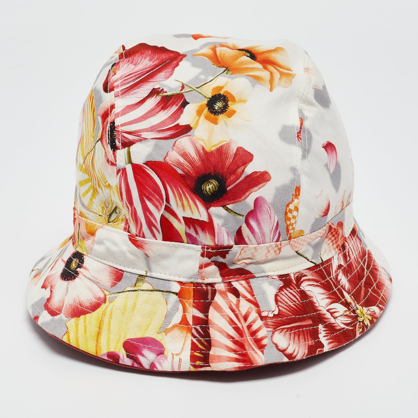 Salvatore Ferragamo Multicolor Floral Print Cotton Bucket Hat Size 58