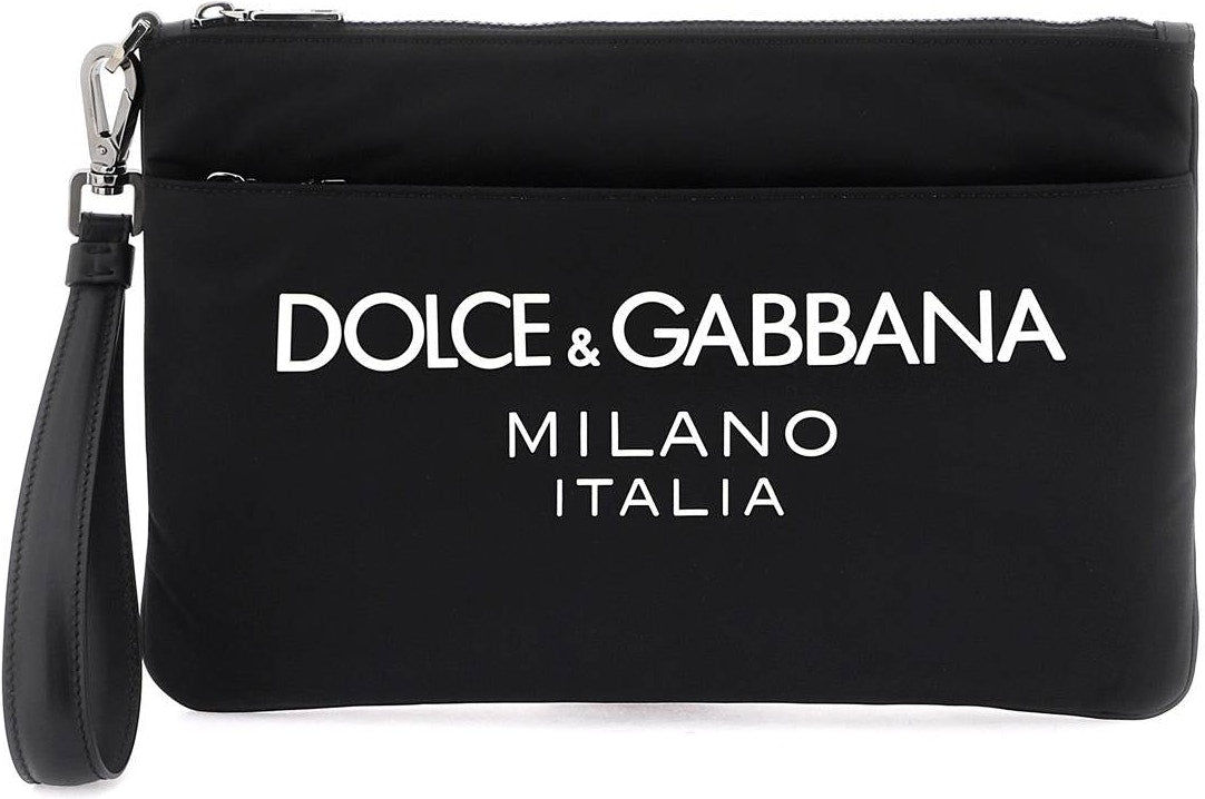 Dolce & Gabbana Men's Nylon Pouch With Rubberized Logo in Black | BP3259AG182